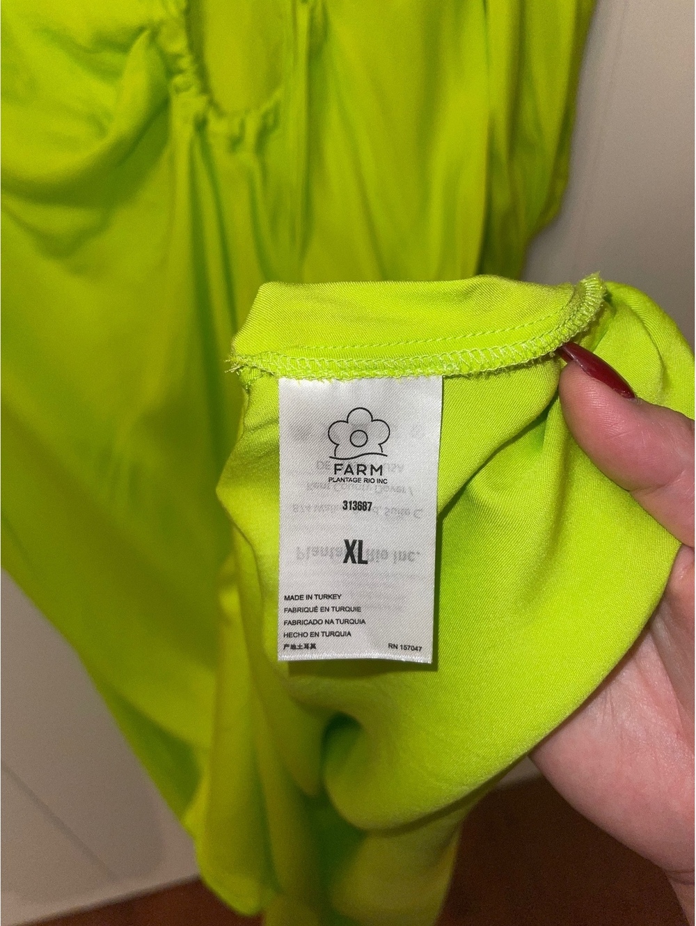 FARM Rio Neon Green Cutout Ruched Midi Dress Long Sleeve XL - Picture 5 of 7